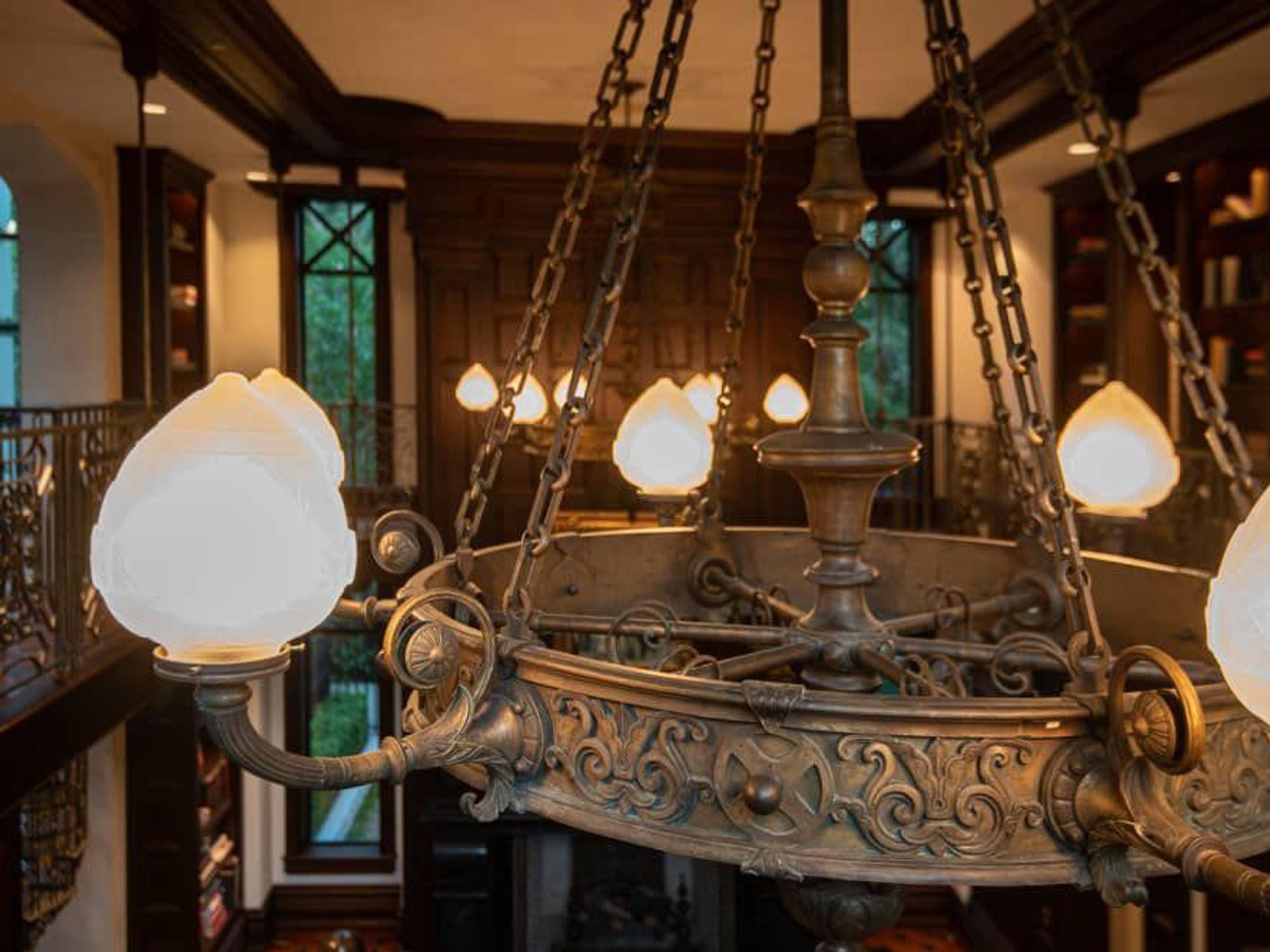 The ornate chandelier.