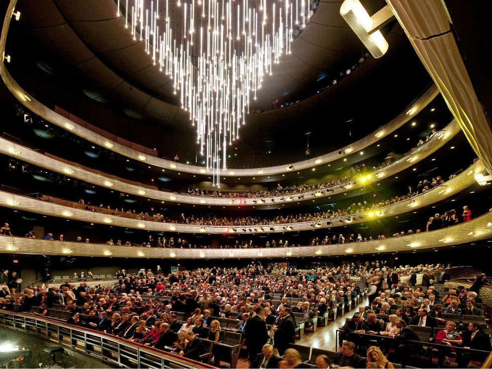 The retractable chandelier at the Winspear Opera House in Dallas.