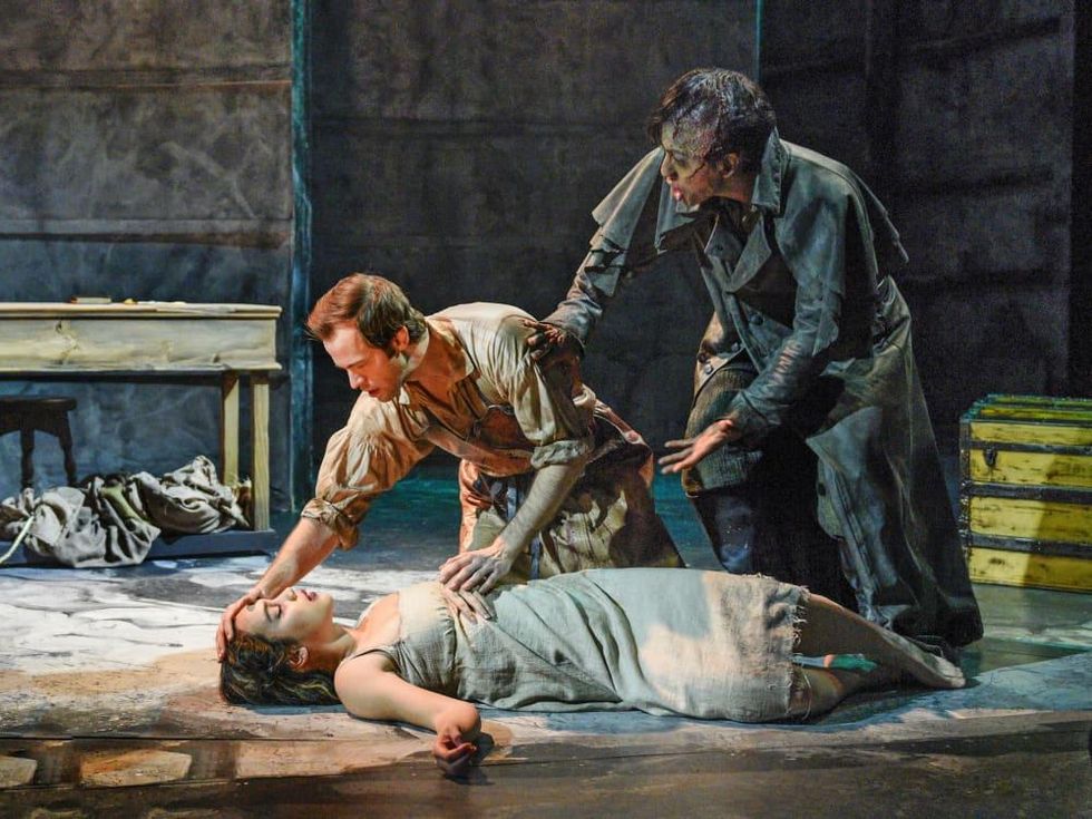 Tia Laulusa, Kim Fischer, and Alex Organ in Dallas Theater Center's Frankenstein