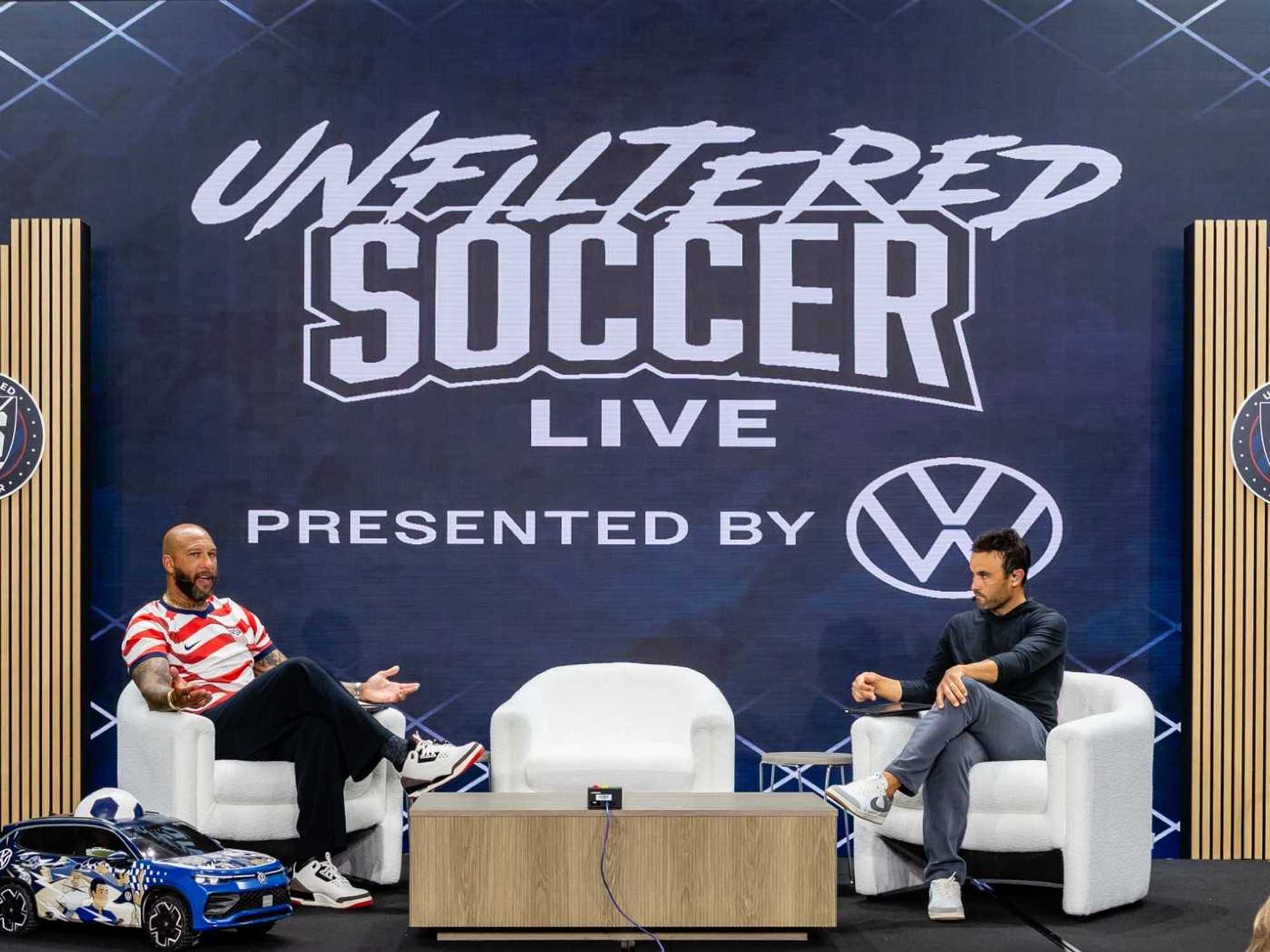 Tim Howard and Landon Donovan at a live Unfiltered Soccer taping in Los Angeles