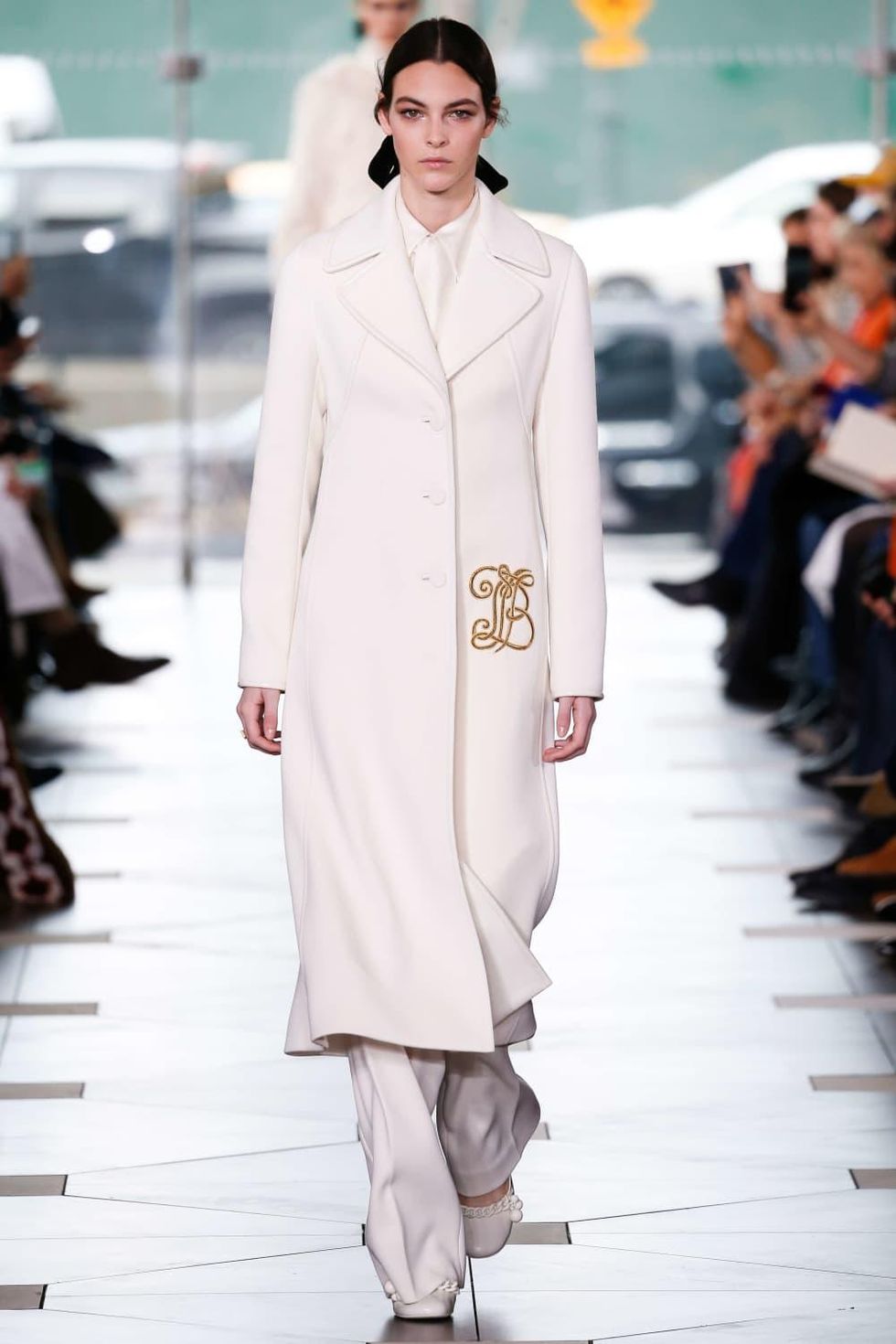 Tory Burch monogrammed coat fall 2017 look 1