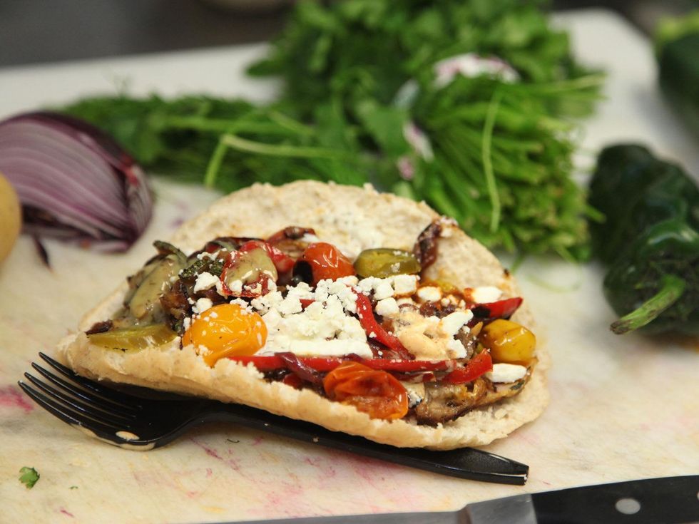 Verts grilled veggie Kebap sandwich open face