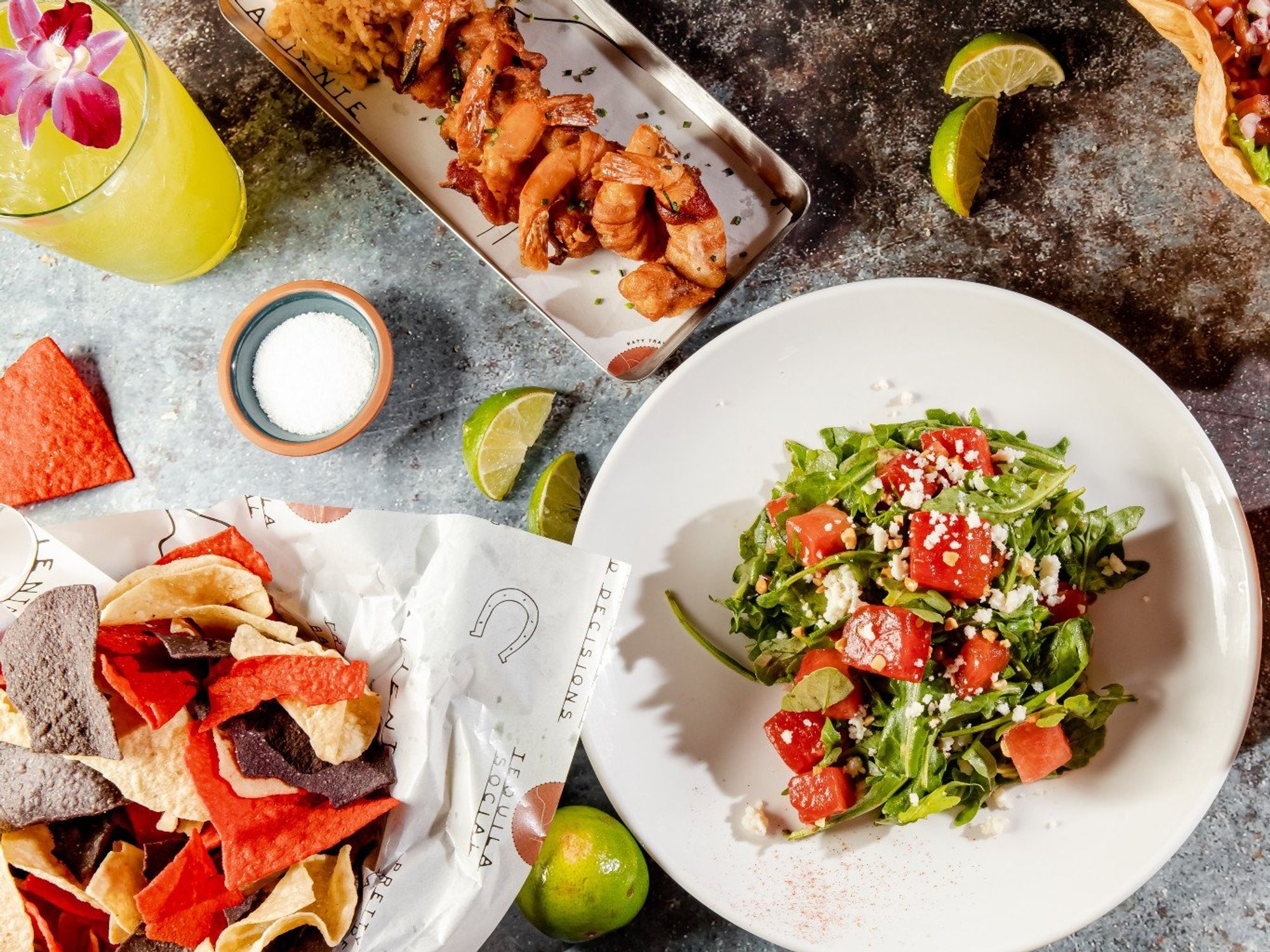 watermelon salad chips tequila social