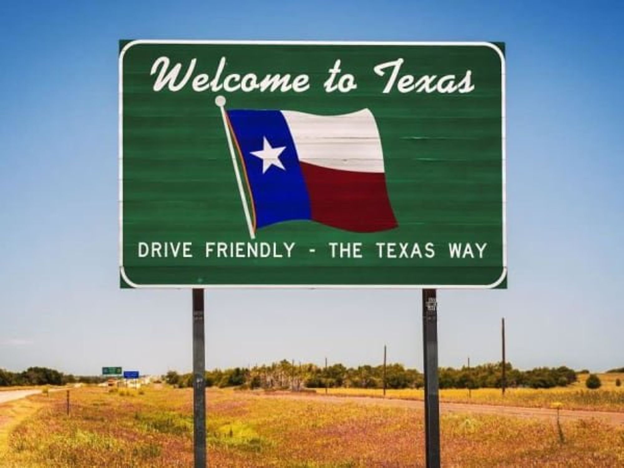 welcome to Texas highway road sign