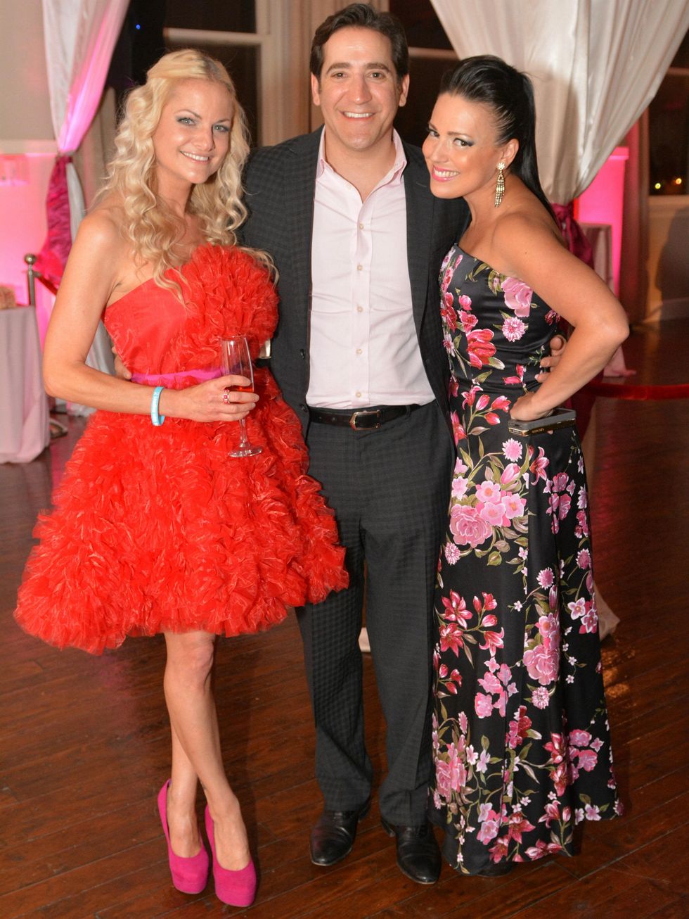 Whitney Keye, Sam Khoury, Julie Lang, pink party