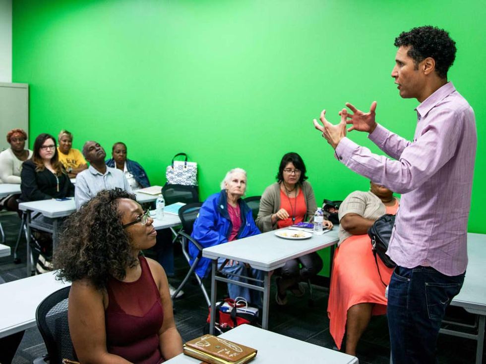 Will Power teaching a Public Works Dallas workshop at Literacy Instruction for Texas