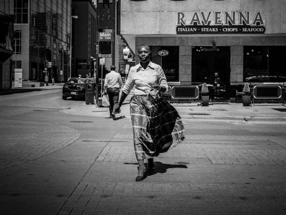 Woman at Crosswalk from Observe Dallas