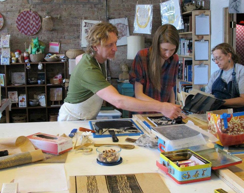 Woodcut workshop at Oil and Cotton in Dallas
