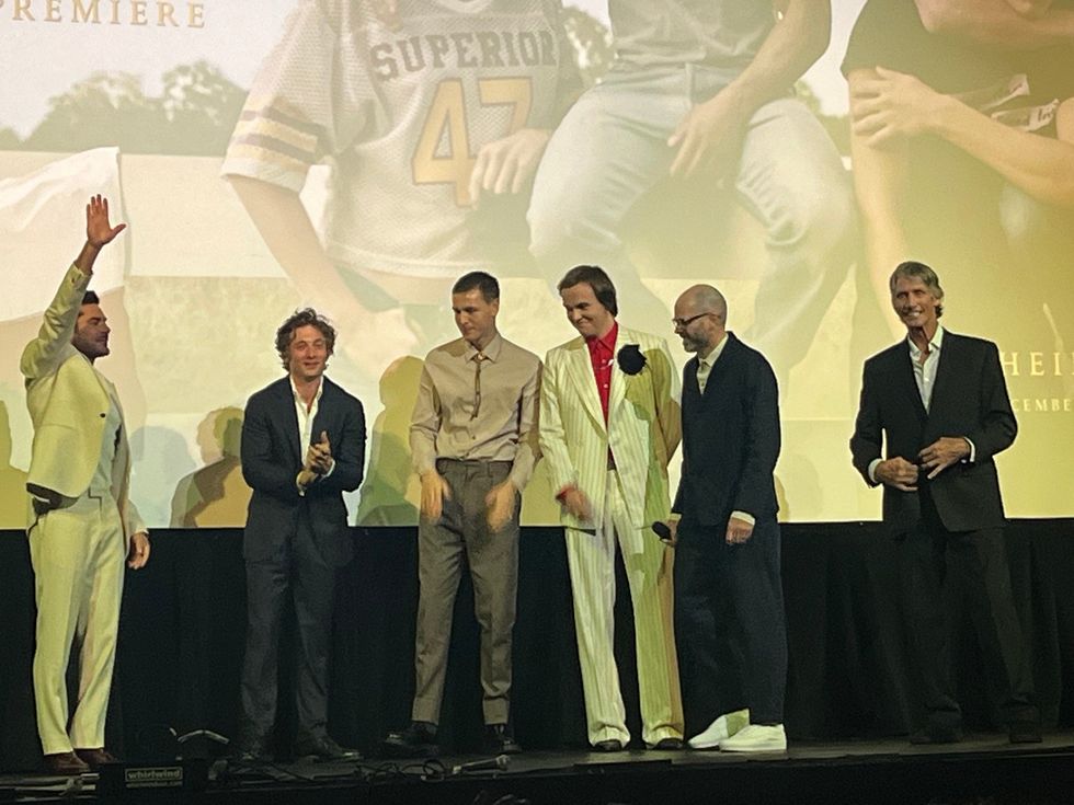 Zac Efron, Jeremy Allen White, Harris Dickinson, Stanley Simons, Sean Durkin, and Kevin Von Erich at the world premiere of The Iron Claw