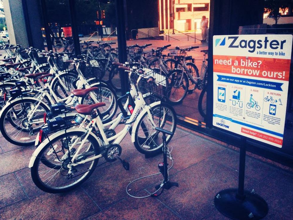 Zagster bike sharing stand in downtown Dallas