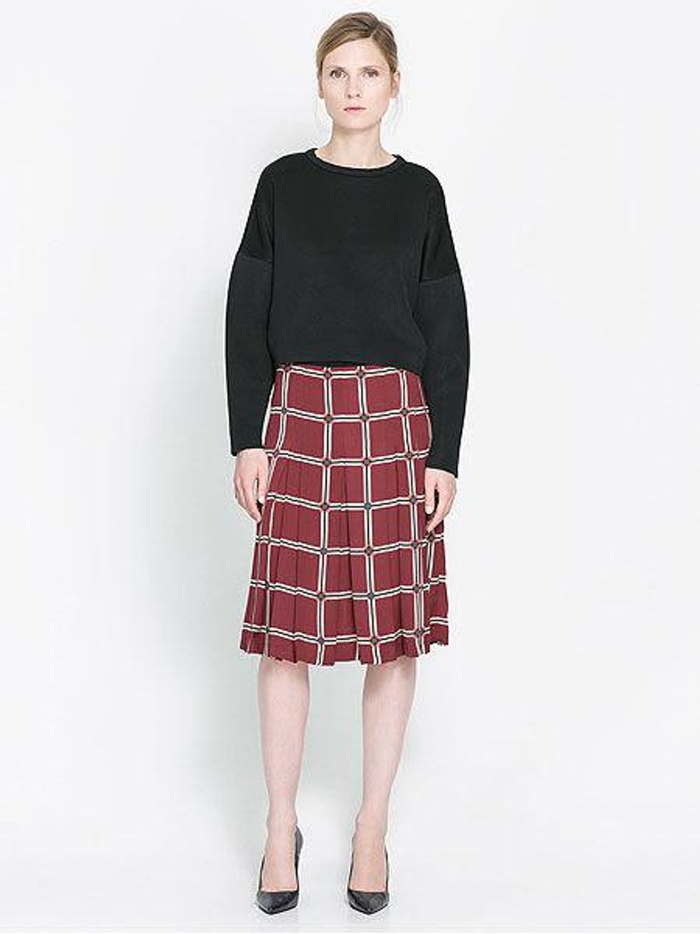 zara check print skirt