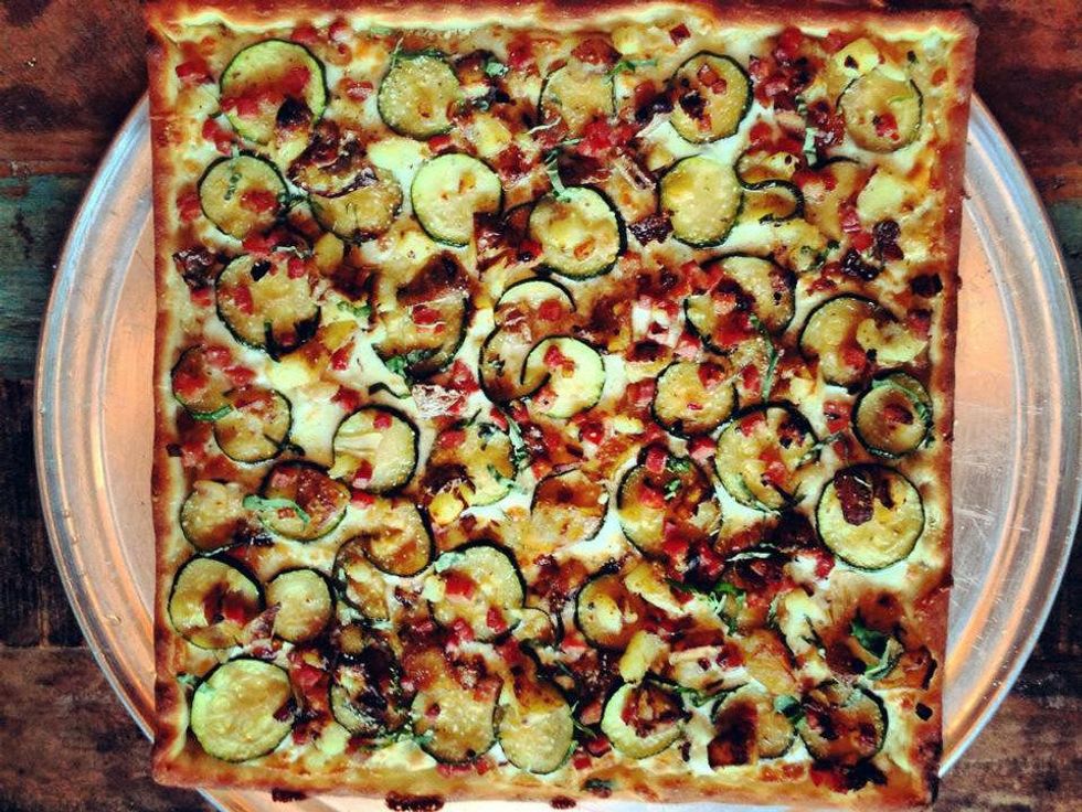 Zucchini, potato and pancetta pizza at Zoli's NY Pizza Tavern